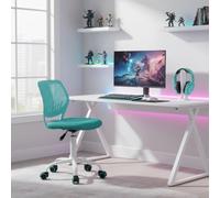 FurnitureR Chaise de Gaming Compacte, Dossier Creux en PP, Hauteur Réglable, Assise Ergonomique Pivotante en Mousse, Base en Fer à 5 roulettes, pour la Lecture, Le Dessin, Le Gaming, Candy Turquoise