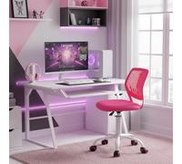 FurnitureR Chaise de Gaming Compacte, Dossier Creux en PP, Hauteur Réglable, Assise Ergonomique Pivotante en Mousse, Base en Fer à 5 roulettes, pour la Lecture, Le Dessin, Le Gaming, Candy Rose Foncé