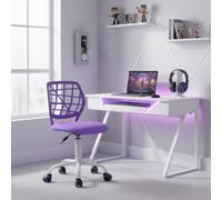 FurnitureR Chaise de Gaming Compacte, Dossier Creux en PP, Hauteur Réglable, Assise Ergonomique Pivotante en Mousse, Base en Fer à 5 roulettes, pour la Lecture, Le Dessin, Le Gaming, Macaron Violet