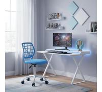 FurnitureR Chaise de Gaming Compacte, Dossier Creux en PP, Hauteur Réglable, Assise Ergonomique Pivotante en Mousse, Base en Fer à 5 roulettes, pour la Lecture, Le Dessin, Le Gaming, Macaron Bleu