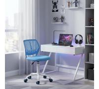 FurnitureR Chaise de Gaming Compacte, Dossier Creux en PP, Hauteur Réglable, Assise Ergonomique Pivotante en Mousse, Base en Fer à 5 roulettes, pour la Lecture, Le Dessin, Le Gaming, Candy Bleu