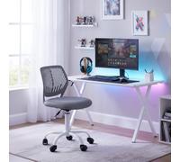FurnitureR Chaise de Gaming Compacte, Dossier Creux en PP, Hauteur Réglable, Assise Ergonomique Pivotante en Mousse, Base en Fer à 5 roulettes, pour la Lecture, Le Dessin, Le Gaming, Candy Grise
