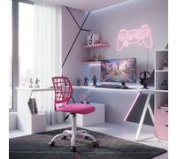 FurnitureR Chaise de Gaming Compacte, Dossier Creux en PP, Hauteur Réglable, Assise Ergonomique Pivotante en Mousse, Base en Fer à 5 Roulettes, pour la Lecture, le Dessin, le Gaming,Macaron Rose Foncé