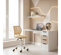 FurnitureR Chaise de Gaming Compacte, Dossier Creux en PP, Hauteur Réglable, Assise Ergonomique Pivotante en Mousse, Base en Fer à 5 roulettes, pour la Lecture, Le Dessin, Le Gaming, Morandi Jaune