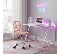 FurnitureR Chaise de Gaming Compacte, Dossier Creux en PP, Hauteur Réglable, Assise Ergonomique Pivotante en Mousse, Base en Fer à 5 roulettes, pour la Lecture, Le Dessin, Le Gaming, Macaron Rose