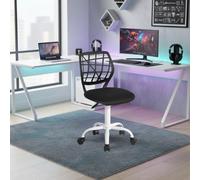 FurnitureR Chaise de Gaming Compacte, Dossier Creux en PP, Hauteur Réglable, Assise Ergonomique Pivotante en Mousse, Base en Fer à 5 roulettes, pour la Lecture, Le Dessin, Le Gaming, Macaron Noir