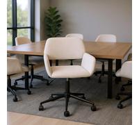 FurnitureR Chaise de Travail Beige, Design Moderne, Rembourrage en Chenille, Meuble Confortable et Peu encombrant, Cadre en métal Robuste, pivotant et réglable en Hauteur, idéale pour Le Bureau et la