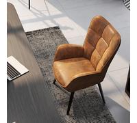 FurnitureR Chaises de Bureau Décontracté, Fauteuil de Rétro, Suède Marron avec Dossier Haut à Carreaux et Pieds en Métal Noir, H45cm, pour Les Discussions au Bureau, l'accueil et Les Consultation