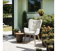 FurnitureR Chaises de Jardin, Tissu Beige avec Dossier Haut Ergonomique et Pieds en Bois de Hêtre, H45cm, Fauteuil de Lecture Décontracté pour Les Jardins, Balcons et Terrasses, 61x 72x 88cm