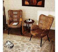 FurnitureR Chaises de Réception, Fauteuil de Rétro, Suède Marron avec Dossier Haut à Carreaux et Pieds en Métal Noir, H45cm, pour Les Discussions au Scolaire, l'accueil et Les Consultation