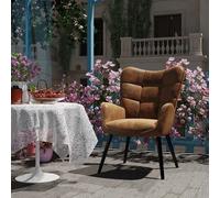 FurnitureR Chaises Longues D'extérieur, Suède Marron avec Dossier Haut Ergonomique et Pieds en Métal Noir, H45cm, Fauteuil de Lecture Décontracté pour Les Jardins, Balcons et Terrasses, 61x72x88cm