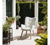 FurnitureR Chaises Longues D'extérieur, Tissu Beige avec Dossier Haut Ergonomique et Pieds en Bois de Hêtre, H45cm, Fauteuil de Lecture Décontracté pour les Jardins, Balcons et Terrasses, 61x 72x 88cm