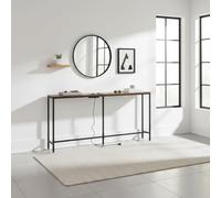 FurnitureR Console D'Entrée Longue avec Station de Recharge, Table D'entrée Industrielle avec 2 Ports USB, Table D'appoint Etroite pour Entrée, Couloir, Salon, Bureau, Brun Rustique, L180cm