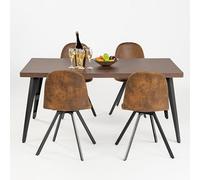 FurnitureR Dining Room Sets, L150 Dining Table & 4 Swivel Chairs Sets, Exquisite Dining Sets Design for 4-6 People, Vintage Brown Wood Dining Table with Modern Suede Chairs, Kitchen, Party