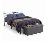 FurnitureR Ensemble Chambre lit Double métal Noir avec Ottoman de Rangement rembourré Compatible Matelas 140x190 cm Style Industriel mobilier Moderne