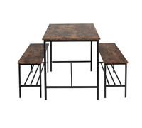 FurnitureR Ensemble de Salle à Manger 3 pièces avec 2 bancs, Table de Cuisine Dinette pour 4 Personnes, Table de Cuisine (110 x 70 x 74 cm), 2 bancs (100 x 30 x 45 cm) chacun, Marron
