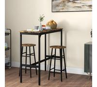 FurnitureR Ensemble de Table de Bar, 3 pièces, avec tabourets, Design Industriel, Table de Cuisine avec 2 tabourets de Bar, pour Salle à Manger, Cuisine, Acier, Marron Rustique