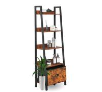 FurnitureR Étagère à échelle étroite à 5 Niveaux pour Maison, Bureau, Salon, Chambre à Coucher, Cuisine, bibliothèque en Bois avec tiroirs, Industrie, Marron Rustique et Encre Noire