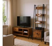 FurnitureR Étagère à Plantes Style échelle 42 x 29 x 141 cm, 5 Niveaux, tiroir en Tissu, plaques de Bois de 12 mm et Cadre en métal de 20 mm, paroi arrière de 7,5 cm, Support pour Plantes d'extérieur