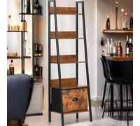 FurnitureR Étagère de Bar, Support de Présentation pour Bar, H-26cm Compartiment, Meuble de Rangement pour Bouteilles d'Alcools et Verres, 5 Niveaux Rangement avec Tiroirs en Non-Tissé, 42x29x141cm