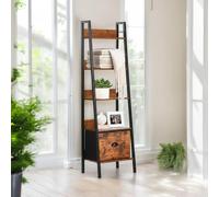 FurnitureR Étagère d'Entrée pour Entrée, Meuble à 5 Niveaux, Rangement avec Tiroirs en Non-Tissé, Design Moderne, Bois et Métal, pour Petits Espaces, 42 x 29 x 141cm