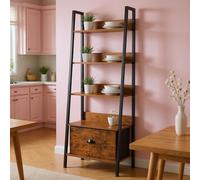 FurnitureR Étagère en Verre pour Salle à Manger, Style échelle, 42 x 29 x 141 cm, 5 Niveaux, tiroir en Tissu, Panneaux de Bois de 12 mm et Cadre en métal de 20 mm, paroi arrière de 7,5 cm, Meuble de