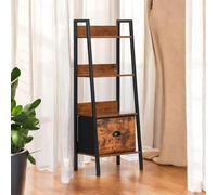 FurnitureR Étagère Rangement de Salon, Étagère Échelle à 4 Niveaux, H 110CM Bibliothèque Industrielle, Étagères D'exposition pour Le Salon, Rangement avec Tiroirs en Non-Tissé, 42 x 29 x 110 cm