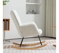 FurnitureR Fauteuil à Bascule Blanc, Design Confortable, accoudoirs rembourrés, Cadre en Bois métallique, mobilier de Salon Moderne, Facile à Monter