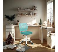 FurnitureR Fauteuil de Travail pivotant à 360° pour Adolescentes avec Dossier en Maille PP réglable en Hauteur et roulettes à roulettes, Tissu Turquoise