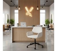 FurnitureR Fauteuil Salon Coiffure, Assise Moelleuse Beige, roulettes Noires Robustes, Hauteur Réglable, 360° Pivotante, Utilisation Polyvalente, Parfait Accueil et Coupe