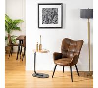 FurnitureR Fauteuils de Salon, Suède Marron avec Dossier Haut à Carreaux et Pieds en métal Noir, H45cm, Fauteuil de Lecture Décontracté pour la Chambre à Coucher, Le Balcon et Le Jardin, 61x72x88cm