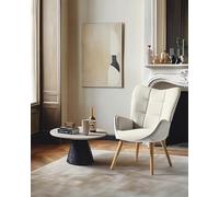 FurnitureR Fauteuils et Chaises pour Salon, Tissu Beige avec Dossier Haut à Carreaux et Pieds en Bois de Hêtre, H45cm, Fauteuil de Loisirs pour Chambre à Coucher, Terrasse, Véranda, Jardin, 61x72x88cm