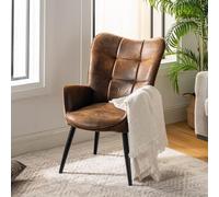FurnitureR Fauteuils Relaxants, Suède Marron avec Dossier Haut Ergonomique et Pieds en Métal Noir, H45cm, Chaise de Lecture Décontracté pour la Chambre à Coucher, Le Balcon, et Jardin, 61x72x88cm