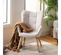 FurnitureR Fauteuils Relaxants, Tissu Beige avec Dossier Haut Ergonomique et Pieds en Bois de Hêtre, H45cm, Chaise de Lecture Décontracté pour la Chambre à Coucher, le Balcon, et Jardin,61 x 72 x 88cm