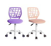 FurnitureR FR Carnation Violet I Lot de 2 Bureau ergonomiques en Tissu sans accoudoirs, Chaise pivotante à Hauteur réglable, Motif Puzzle, I, Métal, Pueple+Rose Clair, 40x38,5x87cm