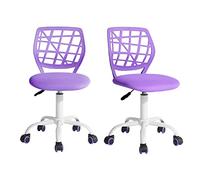 FurnitureR FR Oeillet Violet I Lot de 2 Bureau ergonomiques en Tissu sans accoudoirs, Chaise pivotante à Hauteur réglable, Métal, 40x38,5x87cm