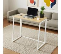 FurnitureR FurnitureR Bureau Compact et Pliable, Plateau Bois Effet CHÊNE et Cadre Métal, Facile à Transporter et à Ranger, pour Chambre, Salon ou Bureau, Oak, 80 x 40 x 74 cm