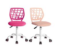 FurnitureR Lot de 2 chaises de bureau réglables en hauteur, siège pivotant en tissu, chaise de travail ergonomique sans accoudoirs pour salle d'étude, rose clair et rose