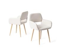 FurnitureR Lot de 2 chaises de salle à manger en tissu avec accoudoirs et pieds en métal de chêne Beige