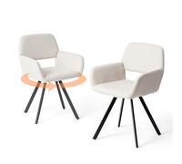 FurnitureR Lot de 2 Chaises de Salle à Manger Modernes avec Accoudoirs Pivotant à 360°, Pieds Radiaux en Métal, Dossier Ajouré en Tissu Beige, Design Scandinavie pour Salle à Manger, Chambre à Coucher