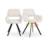 FurnitureR Lot de 2 chaises de salle à manger pivotantes à 360° en tissu beige crème sans roulettes, chaises de bureau ergonomiques avec accoudoirs et pieds en métal pour maison, étude, salon,