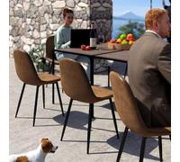 FurnitureR Lot de 4 chaises de Bureau ergonomiques - Imitation Velours Marron - Pied en Croix en métal - Hauteur réglable - pour Bureau à Domicile