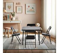 FurnitureR Lot de 4 chaises de Bureau Pliables pour Enfant - 4 chaises rembourrées (Noir) + 1 Table (61 x 61 x 51 cm) avec Rembourrage en PVC - Ergonomique, Peu encombrante et Stable