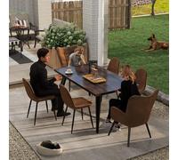 FurnitureR Lot de 4 chaises de Jardin - Imitation Velours Marron - Structure en métal - Résistant aux intempéries - pour terrasse et Balcon