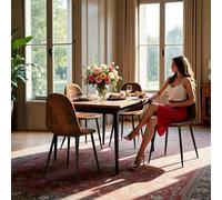 FurnitureR Lot de 4 chaises de Salle à Manger, Imitation Velours Marron, Rembourrage Confortable, Pied croisé en métal, chaises Modernes, pour Cuisine et Table