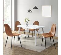 FurnitureR Lot de 4 chaises de salle à manger rembourrées confortables sans accoudoirs pour maison, cuisine, chambre à coucher, salon, restaurant, café (marron)