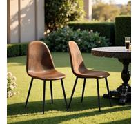 FurnitureR Lot de 4 chaises de terrasse - Imitation Velours Marron - Structure en métal - Résistant aux intempéries - Chaises de Jardin pour Table