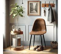 FurnitureR Lot de 4 fauteuils Confortables, Imitation Velours Marron, Dossier rembourré, Pied en Croix en métal, Fauteuil de Salon Confortable pour Le Salon