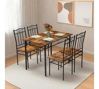FurnitureR Lot de 5 Meubles, 1 Table à Manger avec 4 Chaises, Table Rectangulaire L109cm avec 4 Sièges en Fer Creux, Structure en Métal et MDF, Style Industriel Brun Ruatic, pour Cuisine, Jardin