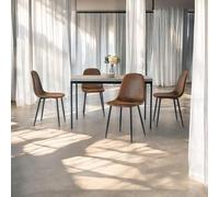 FurnitureR Lot de 5 PCS Elégant de Table et Chaises, Table Rectangulaire 120 x 70 cm + 4 Chaises en Suede Marron avec Pieds en Métal, Design Charmant en Bois pour Le Salon ou la Cuisine
